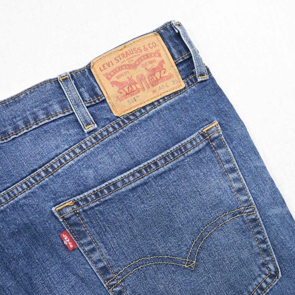 Levi's 514 Straight Fit‎ Stretch Denim Blue Jeans Mens Size 40 x 30
